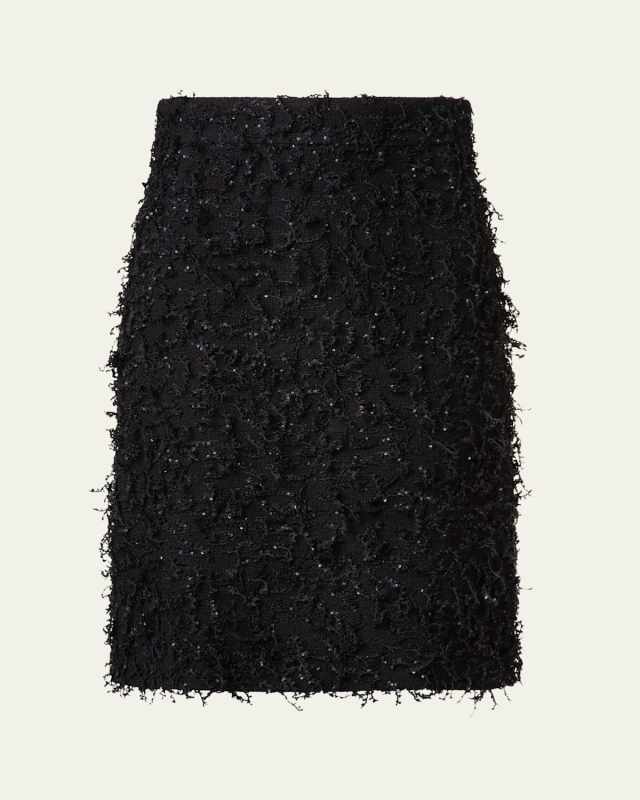 Short Sequined Fringe Boucle Skirt